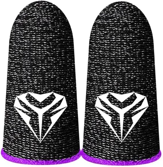 2pcs Gaming Finger Sleeves, Purple Lining, 1 Pair of Thumb Covers Work for All Touchscreen Devices, 0.15mm Superconducting Nanofibers, Smooth Feel, Anti Sweat, Thumb Sleeves Mobile Gaming