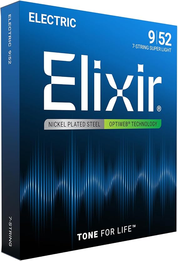 Elixir 19007 Strings 7-string Electric Guitar Strings with OPTIWEB® Coating, Super Light (.009-.052)