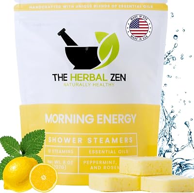 Morning Energy Shower Steamers Aromatherapy for Energy - Christmas Gift - Adult Stocking Stuffer - USA Made - Peppermint & Lemon Shower Bomb Tablets -Soothing Natural Essential Oils 10 Pack