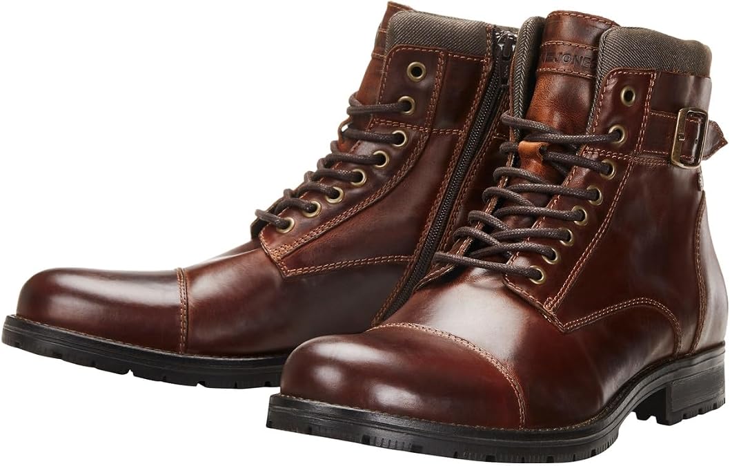Jack & Jones Men's Jfwalbany Leather Brown Stone STS Biker Boots
