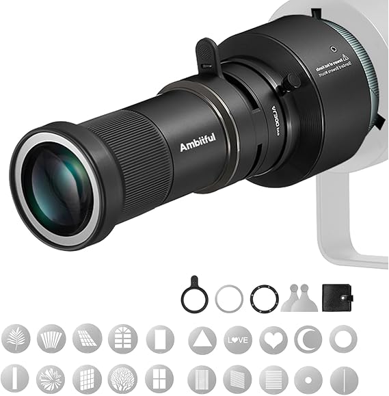 Ambitful AL300Pro Optical Snoot,with 20 Gobos,36 Lens Spotlight Bowens Mount Projector Attachment for COB Monolight Portraits,Photography Video Shape Light Studio,Godox LED Light