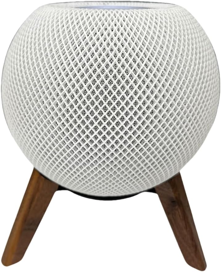Homepod Mini用木製三脚スタンド、メタルフレーム付き三脚ホルダー、Apple HomePodミニホームポッド用ブラックシリコンパッド付き安全で安定したマウントスタンドのみ木製スタンド