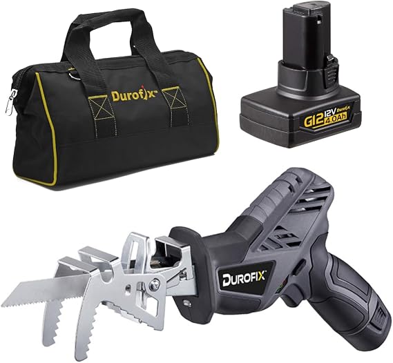 Durofix RJ1217-P2G G12 Series 12V Cordless Mini Reciprocating Saw Kit w/ 2 Batteries & Charger, 6-Interchangeable Saw Blades & Canvas Bag