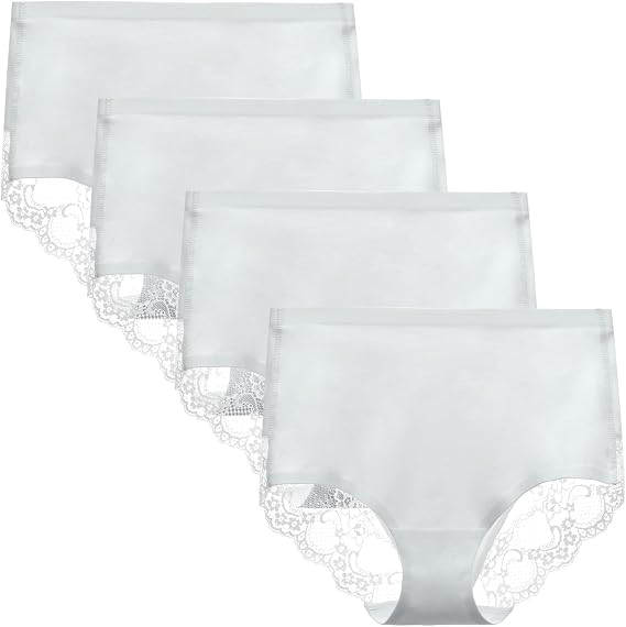 Women's Cotton Lace Full Coverage High Rise Brief Panty Underwear 4Pk