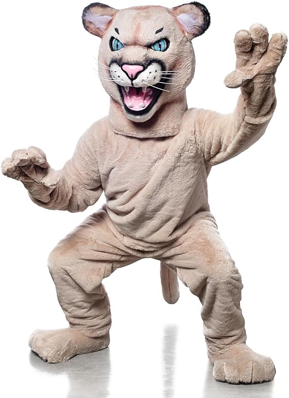 TCDesignerProducts Puma Cougar Mascot Costume, Professional Cougar Full Body Mascot Suit, Foam Head, BuiltIn Fan, FlameRetardant Fabric, Schools, Colleges, Sports Teams, Parades & Promotional Events