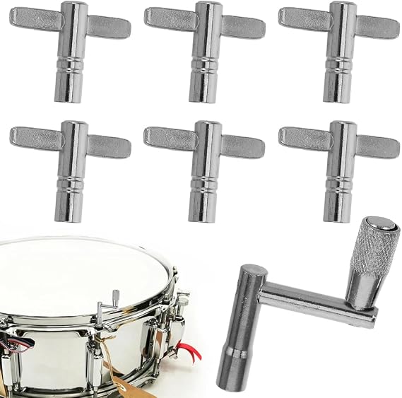7 Pcs Drum Key Tool, Acoustic Drum Kit Accessories Universal Stainless Steel Tuner Kit Adjustable Wrench Tool with 1 Fast Rotary Tuning Key for Electronic All Drummers Enthusiasts (Silver)