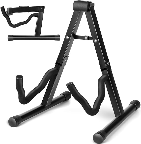 CAHAYA Guitar Stand Folding A frame Floor Universal Metal for Acoustic Classical Electric Bass Guitars Banjo Ukulele Portable CY0251 | Universal for Acoustic Classical Electric Guitars Bass Banjo Ukulele Travel Stands with Non-Slip Rubber and Foam Arms