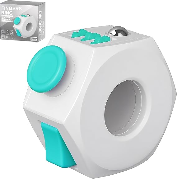 Fidget Cube Stress Relief Toy 6 Sided Cube Fidget Toy for Adults. Finger Spinning Ring Cube Toy Relieve Stress, Improve Focus, and Boost Productivity, Ideal for Office, School, Traveling