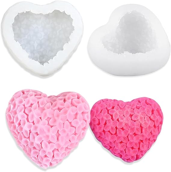 Heart-Shaped Candle Molds Silicone 3D Flower Making Chocolate Cake Resin Pillar Aromatherapy Gypsum Wax Soap Valentine's Day Wedding DIY Craft Supplies