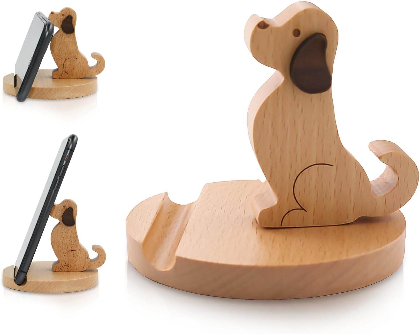 IHONYI Wooden Cell Phone Stand Dog Phone Holder Animal Phone Stand, Novelty Desk Phone stand, Mobile Phone Holder Desk Decoration, for Universal Cell Phone Compatible with Mini Pad Phone X XS XR 11
