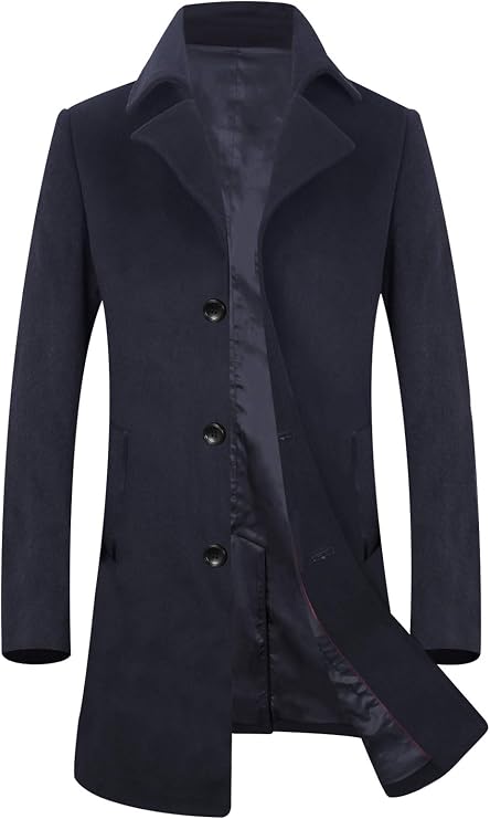 ELETOP Men's Wool Coat Winter Long Trench Coat 1811 Navy M