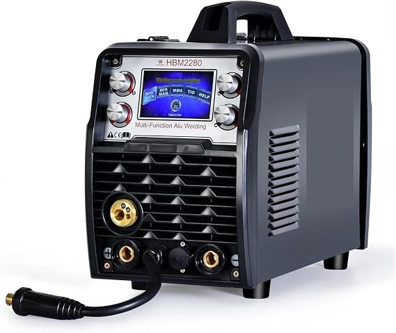 Plasma Cutter, 4 in 1 HBM2280 200A Semi-Automatic Welding Machine Inverter Welder Gasless Gas MIG Aluminum ARC MMA Tig Tools for Beginners DIY(No Tig Torch)
