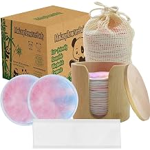 Reusable Cotton Rounds, 100% Natural Bamboo Cotton Pads for Face|Reusable Makeup Remover Pads with Laundry Bag,Headband and Cotton Round Holder (Colorful)