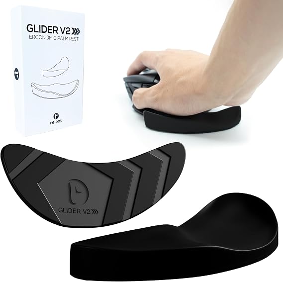 Reloot Planör v2 - Ergonomik Kayma Avuç İçi Dayanağı, Yumuşak Soğutma Malzemesi, Farenizle Hareket Eden Kayan Bilek Pedi, Karpal Tünel Sendromu için Tasarlanmış Doktor, Hafif Bilek Desteği (Siyah)