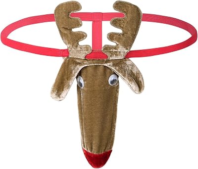 CHICTRY Mens Reindeer Pouch G-String Underwear Christmas Gag Gift Brown