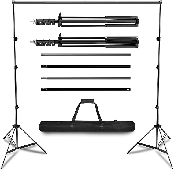 Wowstar 2,6 x 3 m / 8,5 x 10 ft Taşıma Çantalı Ayarlanabilir Fotoğraf Standı Arka Plan Destek Sistemi Kiti Alüminyum Alaşımlı Siyah Arka Plan Destek Sistemi Kiti Doğum Günü Partisi, Düğün için