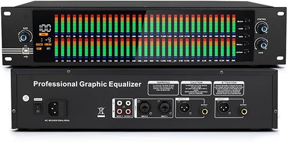 Digital Equalizer, Single/Double 31-Band Stereo Graphic EQ, with LED Light Display, 10 Preset Effects, PC Debugging, Automatic Noise Reduction, High, Mid and Bass Adjustment, for Recording Studio