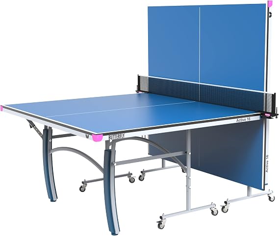 Butterfly Active 16 Table Tennis Table - Height Adjustable Legs Ensure A Level Surface - Quick Assembly - USATT Approved - Regulation 6" Net Included - Offers Playback Position