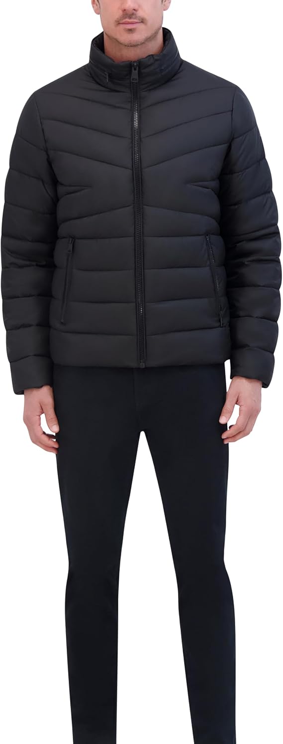 Kenneth Cole New York Men's Cf Zip Mixed Quilted Packable Puffer W Contrast Zipper