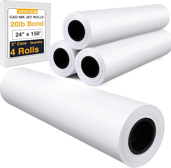 VOISEN Wide Format Paper, 4 Rolls Plotter Paper 24 In x 150 Ft