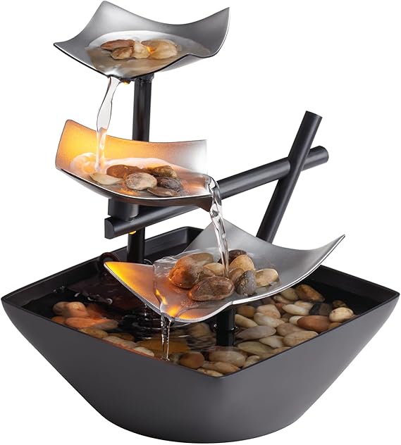 Homedics Tabletop Water Fountain, Home Decor Soothing Sound Machine - Automatic Pump, Deep Basin & Natural River Rocks. Indoor Zen Relaxation for Office, Living Room, or Bedroom, 8.25 Tall