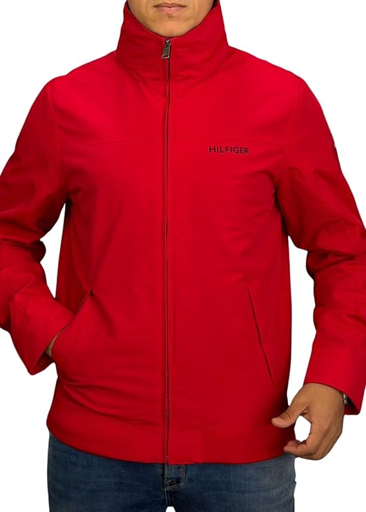 Tommy Hilfiger Water Resistant Regatta Full Zip Men's Jacket (US, Alpha, Large, Regular, Regular, Primary Red)