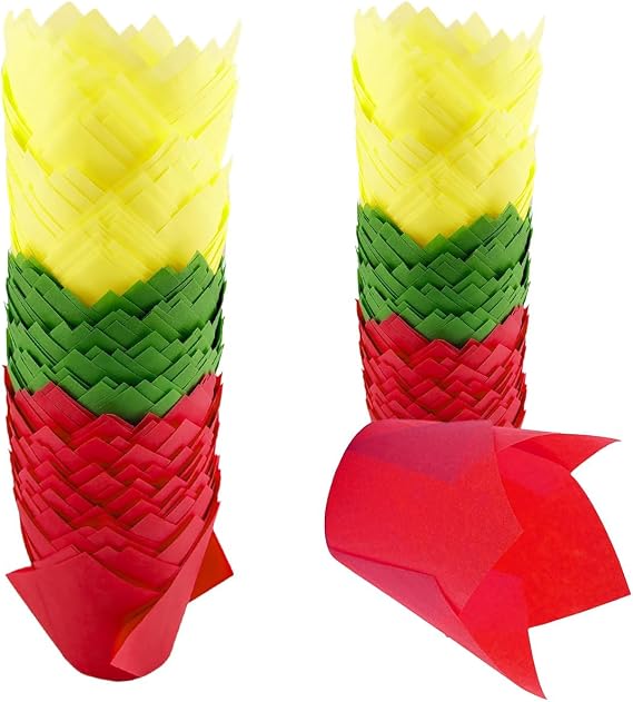 150 Pieces Tulip Cupcake Muffin Liners Paper Baking Cups Greaseproof Cupcake Wrappers for Birthday Wedding Party Baby Showers Catering Restaurants(Red/Green/Yellow)