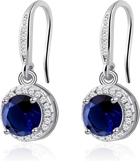 Birthstone Drop Earrings for Women, Silver Plated Dangle Earrings