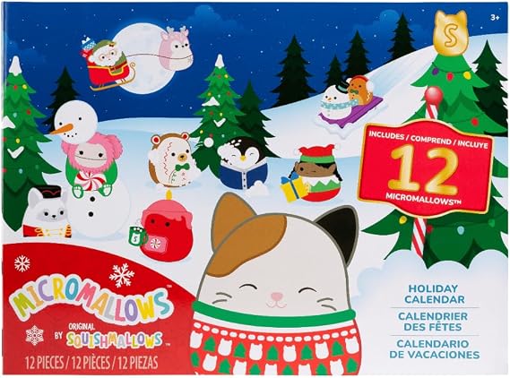 Squishmallows Micromallows 12 Day Advent Calendar 2025, Includuding Cam The Cat Christmas Edition, Tom The Festive Christmas Tree, Nick as Santa, Manny the Snowman and Many More!