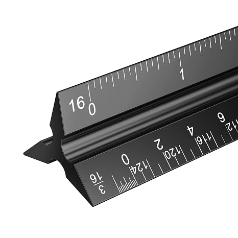 Rena Chris Architectural Scale - 12" Aluminum Triangular Scale Ruler, Black