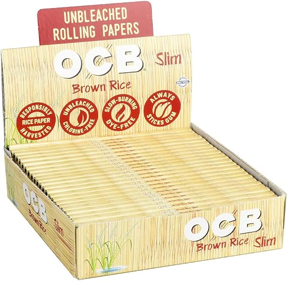 OCB - Brown Rice King Slim Size Rolling Papers Display Case - 24 Booklets with 32 Leaves per Booklet