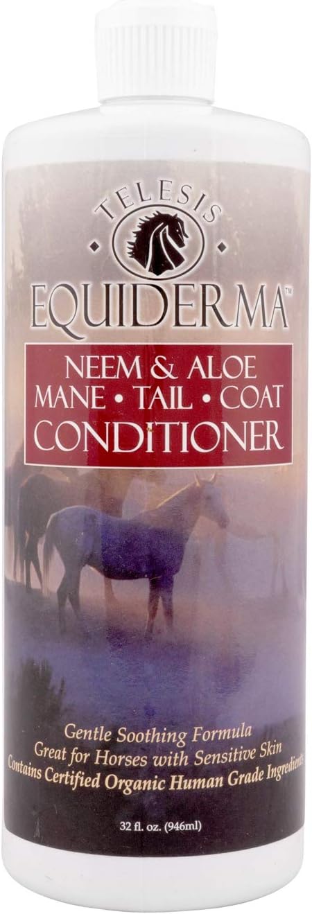 Equiderma Neem Coat Conditioner for Horses 32 Oz, Neem & Castor Oil Formula for Soft, Silky Mane, Tail & Coat Moisturizes, Detangles & Supports Healthy Skin