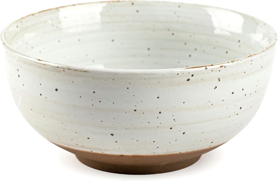 Mixing and Serving Bowl - 9 inch Ceramic Stoneware, Handmade White, Microwave & Dishwasher Safe