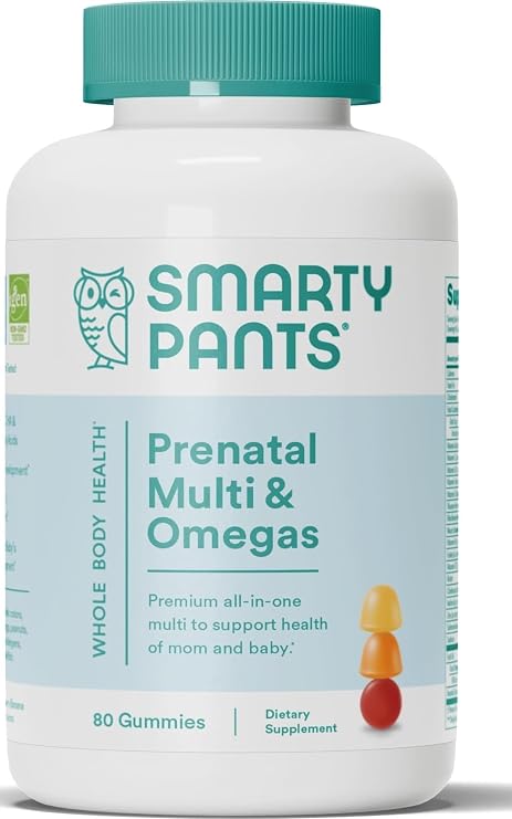 SmartyPants Prenatal Vitamins for Women, Multivitamin Gummies: Omega 3 Fish Oil (EPA/DHA), Biotin, Methylfolate, Vitamin D3, C, Vitamin B12, B6, A, K & Zinc, Inositol, 80 Count (20 Day Supply)