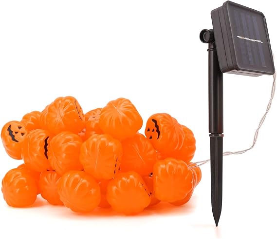 Bonison Halloween Solar Powered LED Jack O Lantern String Light, 40 LED Pumpkin Light, Perfect for Halloween Outdoor Decoration, Patio, Tree, House. Easy to Install.