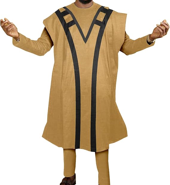 African Men Clothing Traditional Outfits Suit Agbada Robe Dashiki Shirts Pants 3 Piece Set for Evening Wedding