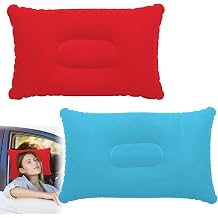 Cncedi Inflatable Pillows for Camping, 34 * 22cm Blow Up Pillow, Ultralight Compact Cushion Compressible Pillow for Travel Sunbathing Sun Lounger Airplane Outdoor (Rose Red & Sky Blue)