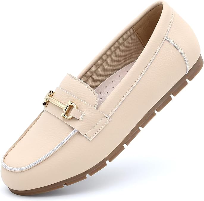 Genuine Leather Loafers for Women Driving Moccasins Business Casual Work Shoes Comfortable & Lightweight Womens Dress Flats Slip On Shoes