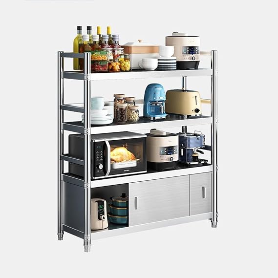 Stainless Steel Table with Cabinet, Heavy Duty Shelving Storage Shelf Unit Commercial Kitchen Metal Table for Restaurant Hotel Garage(80X40X150CM)
