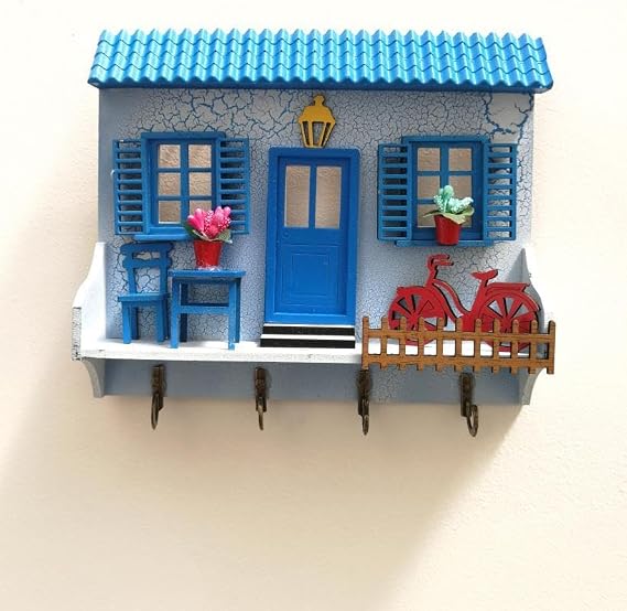 SUME Home Keychain Wall Wooden Key Hanger Blue