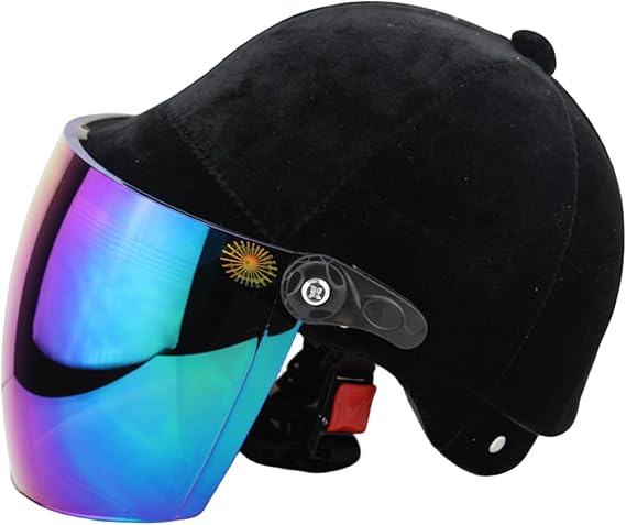 Adjustable Velvet Horse Riding Helmet for Adults & Teens, Equestrian Helmet with Removable Liner & Tinted Visor for Comfort, Safety, Horseback Riding Gear
