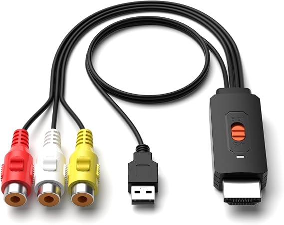 Dingsun RCA to HDMI Converter Adapter Support 4:3/16:9 Switch for PS2/PS3/N64/Wii/VHS/VCR/Blue-Ray Players etc.