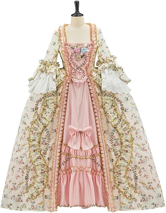 Willyacos French Queen Costume Marie Antoinette Dress Floral 18th Century Victorian Dress Women's Rococo Medieval Ball Gown