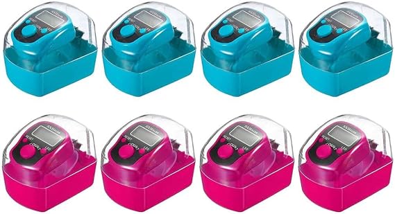8PCS Electronic Finger Counter, LED Electronic Handheld Tally Counter, 5-Digit Counters Clicker with Box, Lap Track Handheld Counter, for Golf Sports Fitness Exercise Warehouse (Blue, Pink)