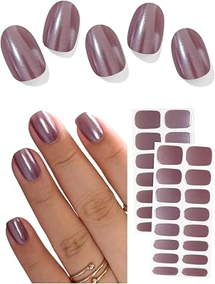 Semi Cured Gel Nail Strips Chrome Gray Purple, Pearl Glazed, 30 Pcs Gel Nail Wraps, Stickers, Long Lasting, Works With Any UV Lamps