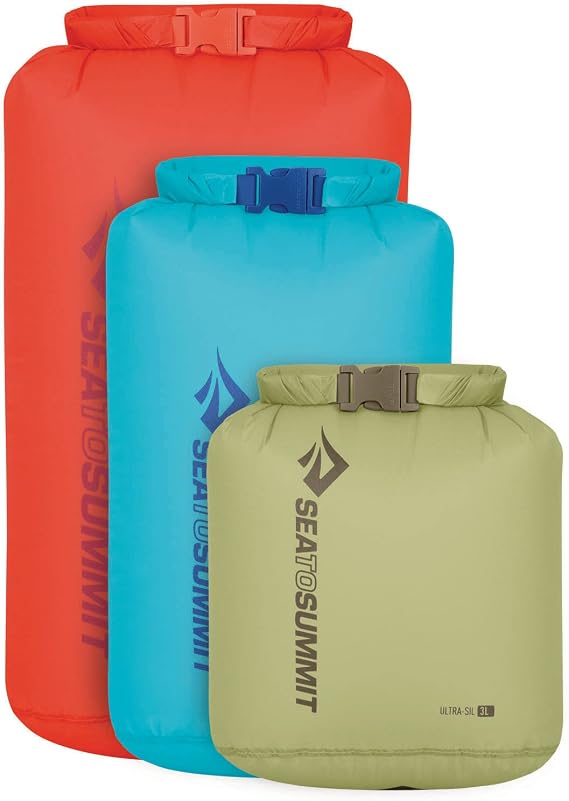 Sea to Summit Ultra-SIL Dry Bag Set, Waterproof Stuff Sack (3L, 5L, 8L) | Set of three ultra-lightweight ripstop nylon dry bags delivers reliable dry storage for backpacking, touring, and travel
