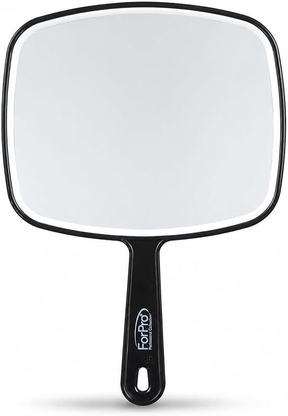ForPro 9.6" L x 6.3" W Premium Hand Mirror w/Handle for Home & Salon, Black