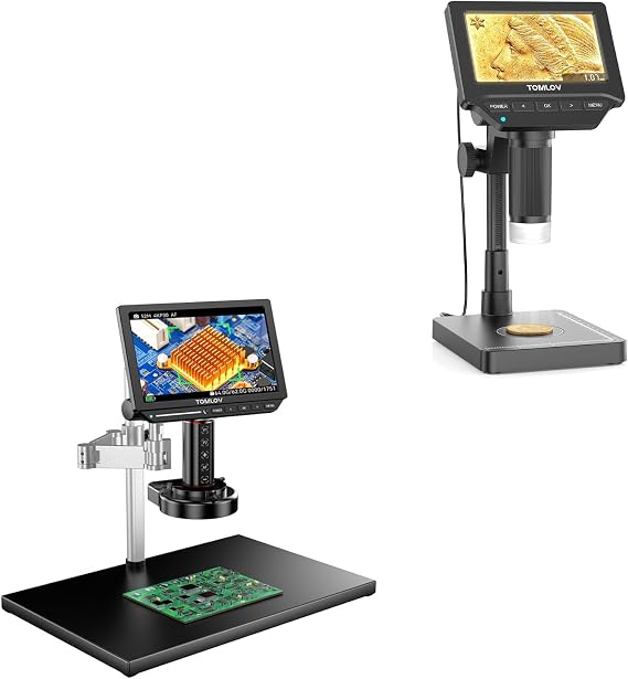 TOMLOV DM4W Coin Microscope with Scale: 4.3" LCD Digital Microscope with Screen+TOMLOV 4K Autofocus Microscope