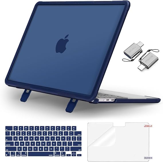 MOSISO Compatible with MacBook Air 13 inch Case M5 M4 M3 M2, Navy Blue | 4 in 1 Kit Anti-Crack Hard Shell with Kickstand for MacBook Air 13.6 inch Case 2026-2022 A3449 A3240 A3113 A2681