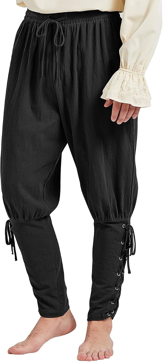 Pirate Pants for Men Ankle Banded Renaissance Pants Medieval Viking Navigator Trousers Pirate Costume with Drawstrings